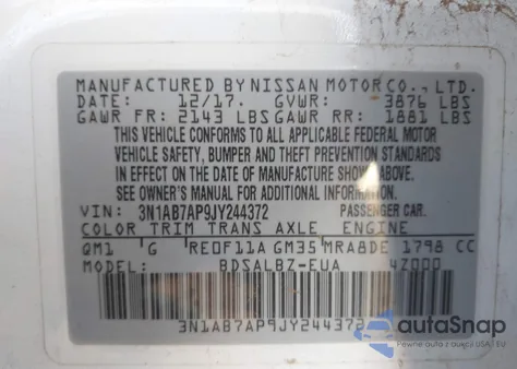 2018 Nissan Sentra S from USA, damaged, VIN 3N1AB7AP9JY244372